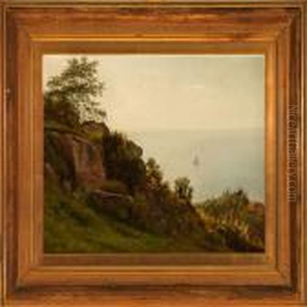 A Young Woman Overlooking The Sea From Bornholm Island Oil Painting by I.H. Brandt