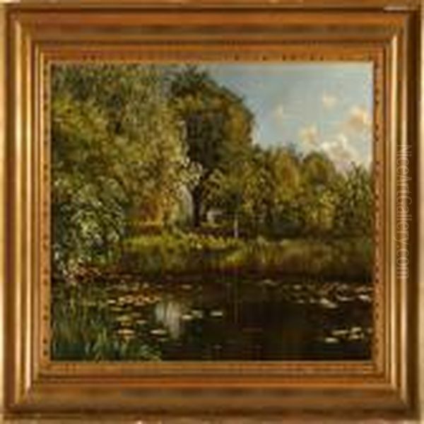 A Summer Day At A Forest Lake Oil Painting by I.H. Brandt