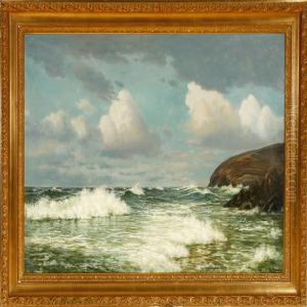 Breakers Along The Coast Of Bornholm Island Oil Painting by I.H. Brandt