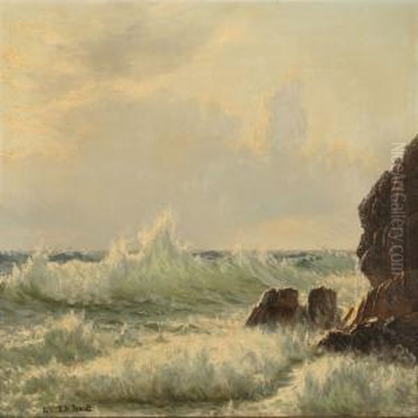 Breakers At Bornholmisland, Denmark Oil Painting by Johannes Herman Brandt