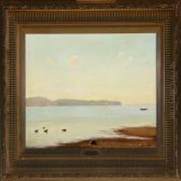 Inlet With Sailingboat And Ducks Oil Painting by Johannes Herman Brandt