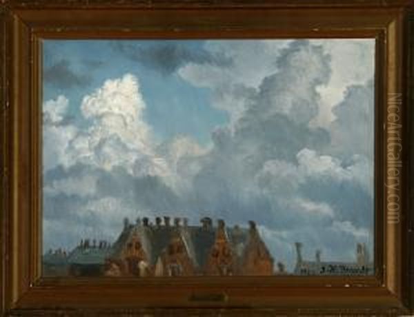 Clouds Above Roofs Oil Painting by Johannes Herman Brandt