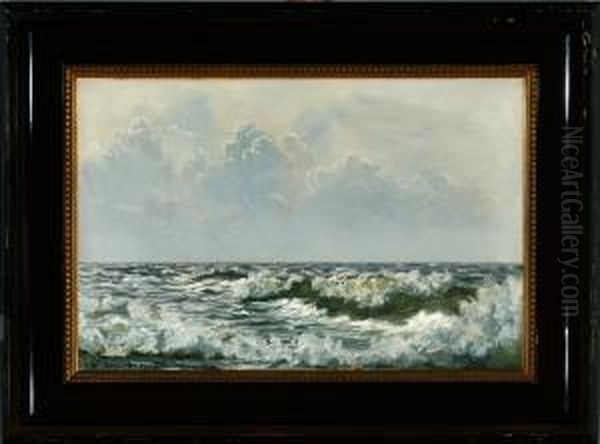 Breakers, Presumeably At The Coast Of Bornholm Island, Denmark Oil Painting by Johannes Herman Brandt