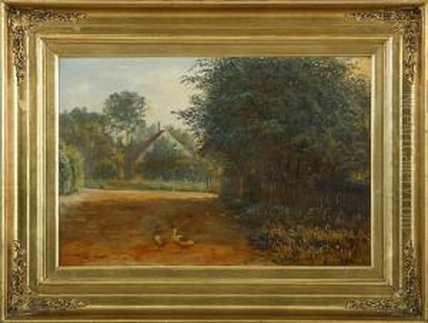 Landscape With House And Geese Oil Painting by Johannes Herman Brandt