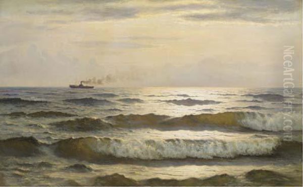 Solglans Paa Havet: Sun Glimmering On The Sea Oil Painting by Johannes Herman Brandt