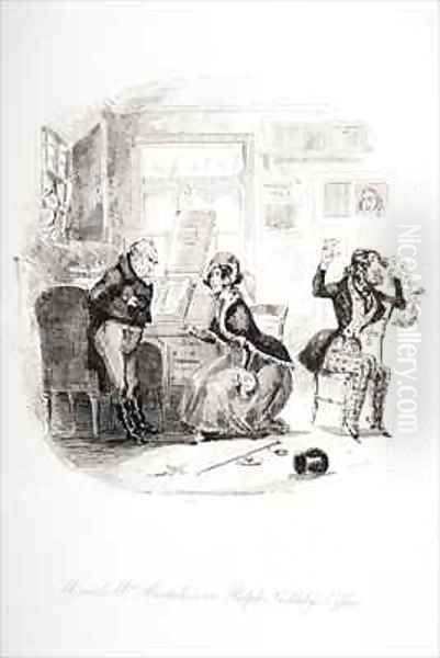 Mr. and Mrs. Mantalini in Ralph Nickleby's office Abetween Sir Mulberry and his pupil Oil Painting by Hablot Knight Browne