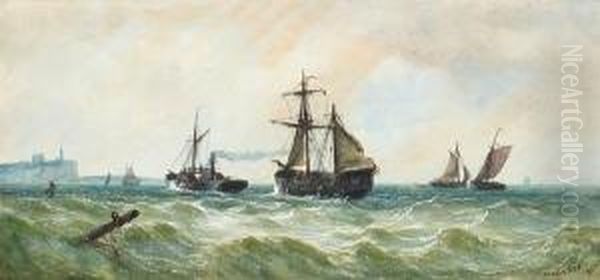 Sleet Storm, Boats On Choppy Waters Oil Painting by John Francis Branegan