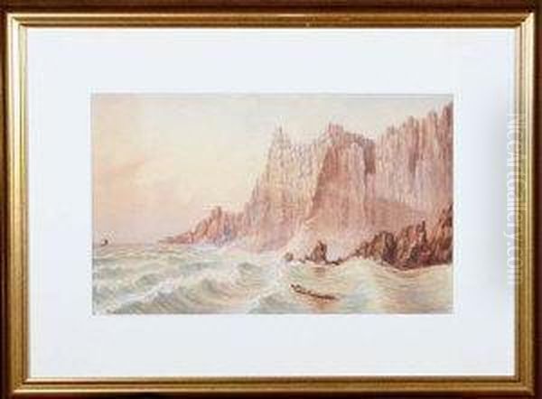 A Rocky Coastal Scene, Possible Island Of Staffa Oil Painting by John Francis Branegan