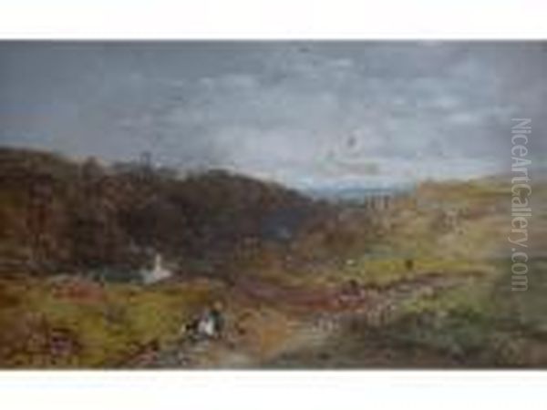 Open Country Landscape With Figures Near A Homestead Oil Painting by Charles Brooke Branwhite