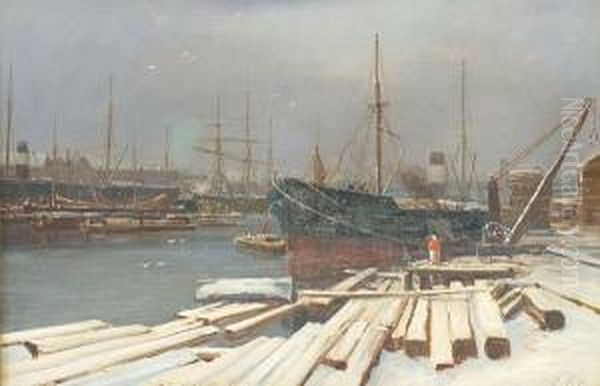 'bristol Docks On A Winter's Day' Oil Painting by Charles Branwhite