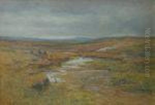 Peat Cutting, Dartmoor Oil Painting by Charles Branwhite