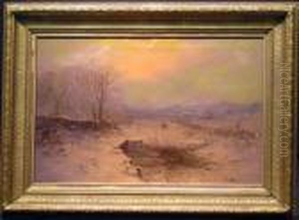 Winter Landscape At Dusk Oil Painting by Charles Branwhite