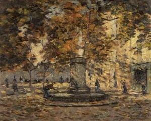 Place De Village A L'automne Oil Painting by Louis Braquaval