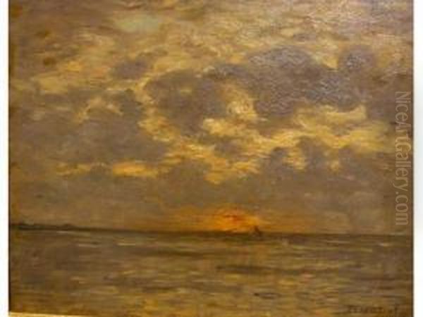 Coucher De Soleil En Baie De Somme Oil Painting by Louis Braquaval