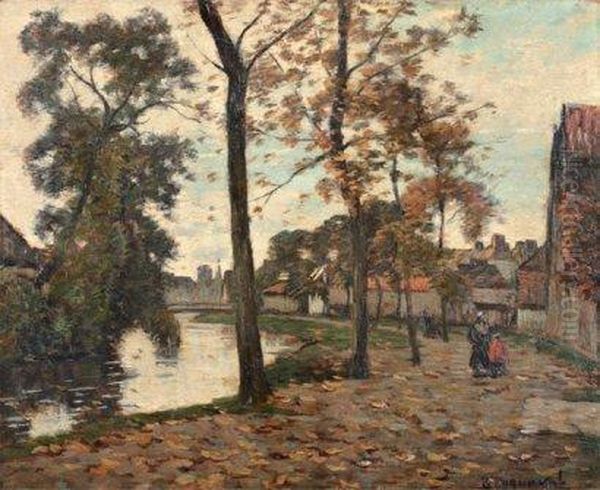 Promenade Au Bord De La Riviere Oil Painting by Louis Braquaval