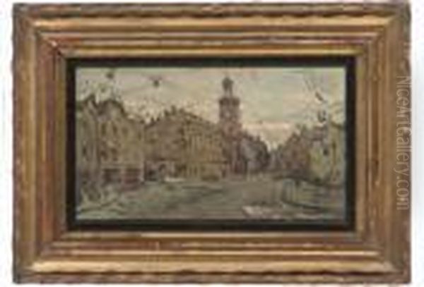 A Quiet Street, Thought To Be Paris; A Landscape Study (verso) Oil Painting by Louis Braquaval