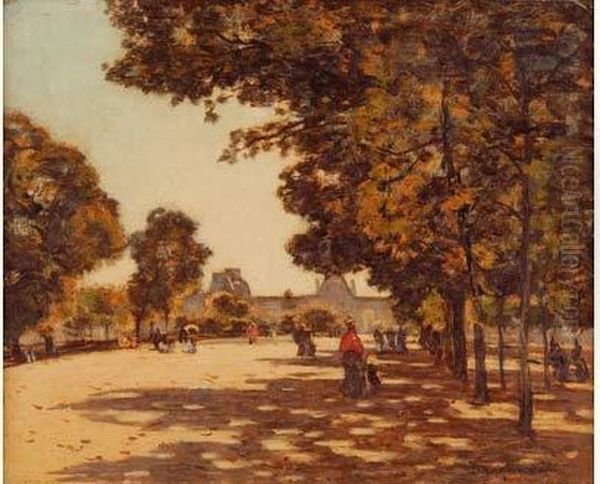 Promeneurs Au Jardin Des Tuileries Oil Painting by Louis Braquaval