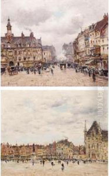 French Town Views Oil Painting by Louis Braquaval