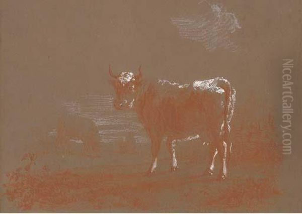 Vaches Dans Un Pre, Des Personnages Au Fond Oil Painting by Jacques Raymond Bracassat