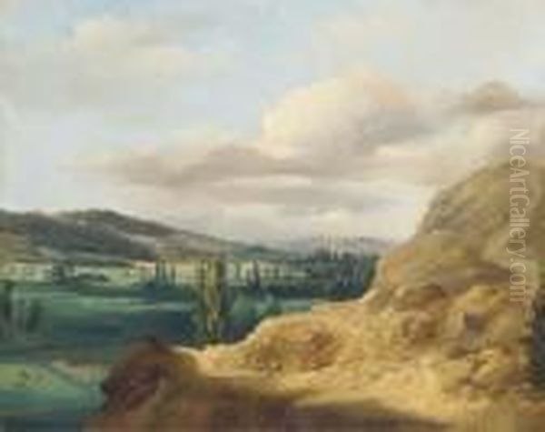 A View Of A Valley From A Rocky Cliff Oil Painting by Jacques Raymond Bracassat