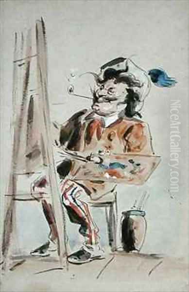 Caricature of an artist Oil Painting by Hablot Knight Browne