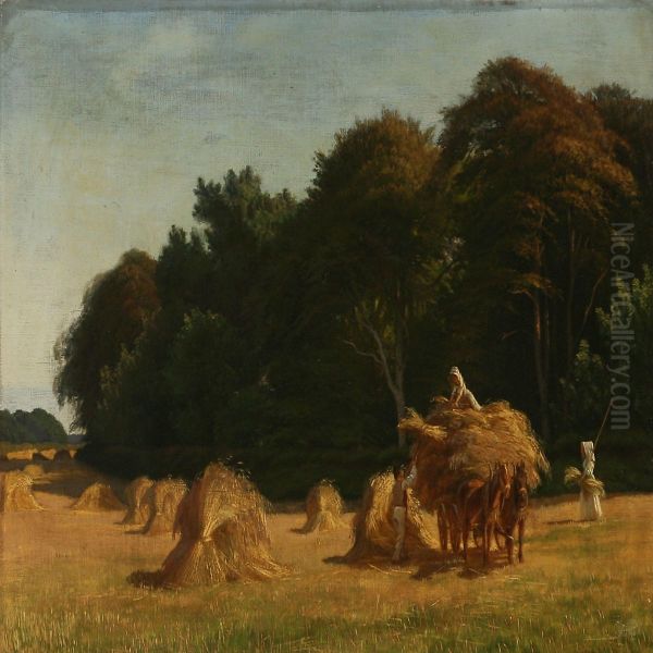 Harvest Scene Oil Painting by Hans Ole Brasen