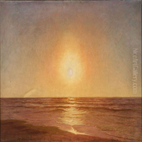 Sunset At Sea Oil Painting by Hans Ole Brasen