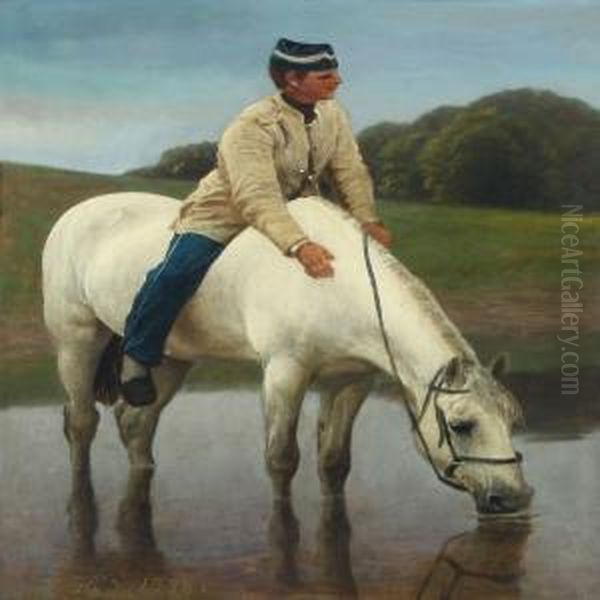 A Cavalryman And His Horse Oil Painting by Hans Ole Brasen