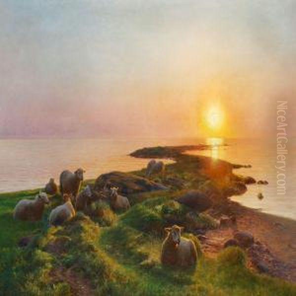 Summer Evening Oil Painting by Hans Ole Brasen