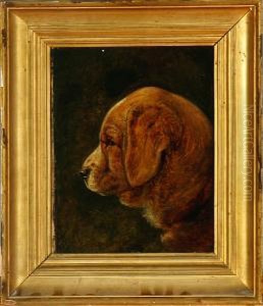 A Puppy Oil Painting by Hans Ole Brasen