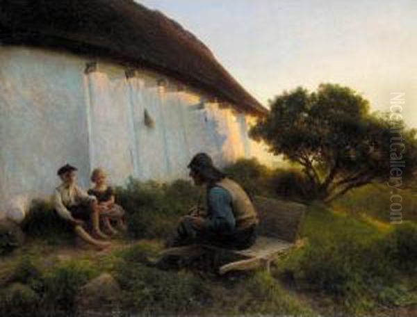 An Evening Story Oil Painting by Hans Ole Brasen