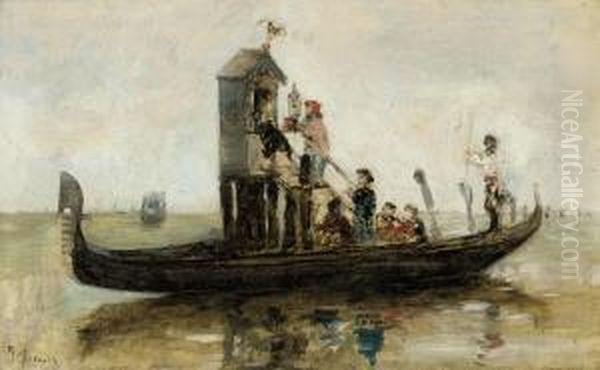 A Shrine On The Venetian Lagoon Oil Painting by Italico Brass