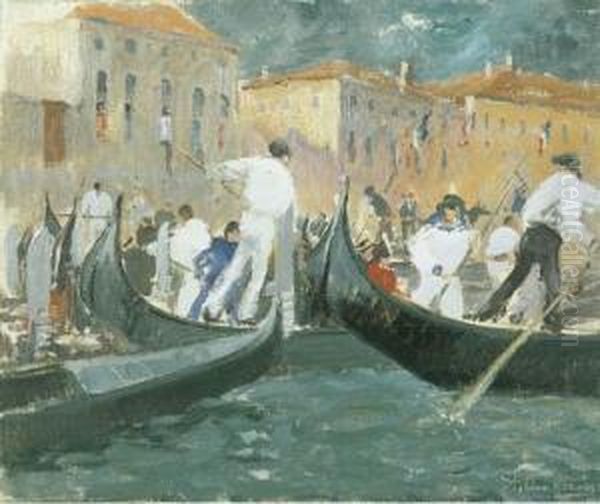 Gondole Alla Regata Oil Painting by Italico Brass