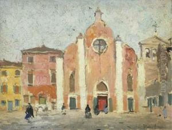 Venezia, Campo Della Bragora Oil Painting by Italico Brass