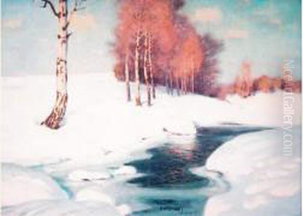 Bouleaux Dans La Neige (1928) Oil Painting by Roman Bratkowski