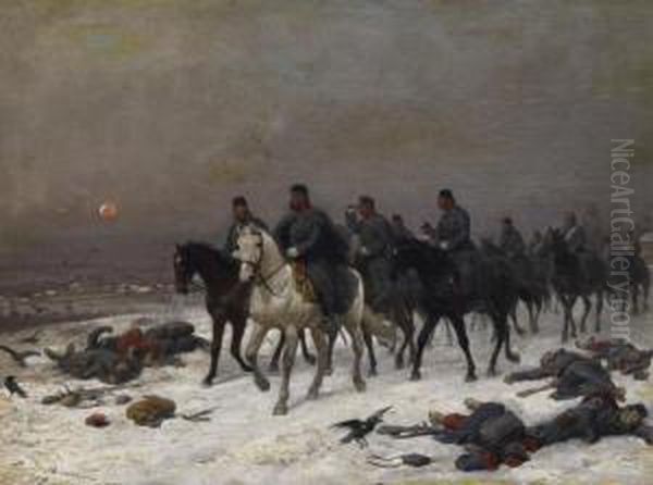 Cavalry In Winter Oil Painting by Louis Braun