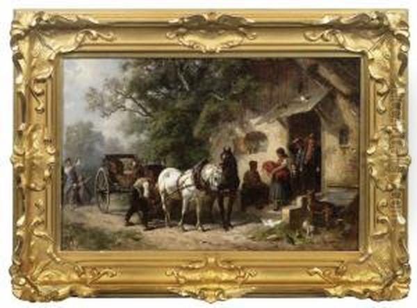 Angespannte Kutsche Vor Einem Schwabischen Gehoft Oil Painting by Louis Braun