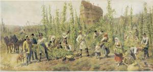 Hop Pickers Oil Painting by Louis Braun