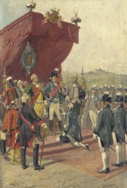 A Military Ceremony Oil Painting by Louis Braun