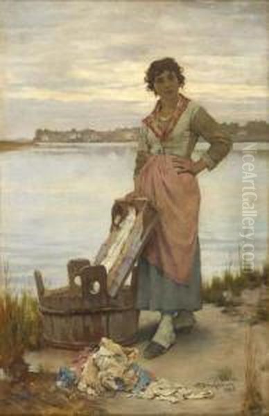 Washing-day Oil Painting by William A. Breakspeare