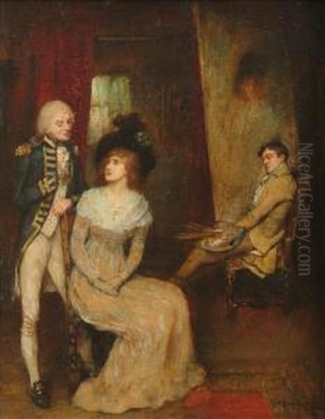 Lord Nelsonand Lady Hamilton In Romney's Studio Oil Painting by William A. Breakspeare