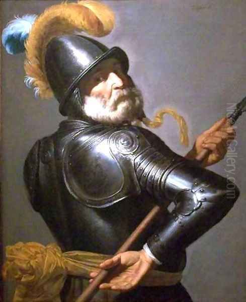 Man in Armour Holding a Pike Oil Painting by Jan Van Bijlert