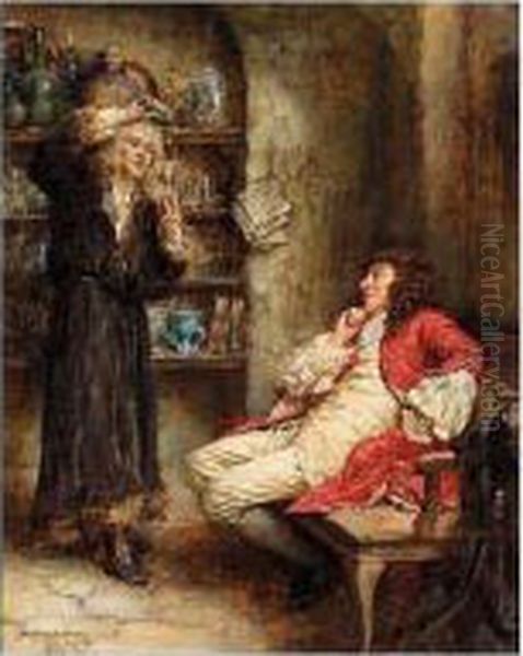 Visit To The Apothecary Oil Painting by William A. Breakspeare