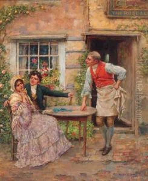 Outside The Rose And Crown Oil Painting by William A. Breakspeare