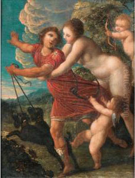 Venus Et Adonis [pierre Brebiette ; Venus And Adonis ; Oil On Copper] Oil Painting by Pierre Brebiette