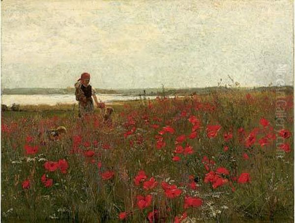 Les Coquelicots Oil Painting by John Leslie Breck