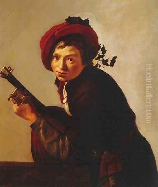 Young Man Playing the Lute Oil Painting by Jan Van Bijlert