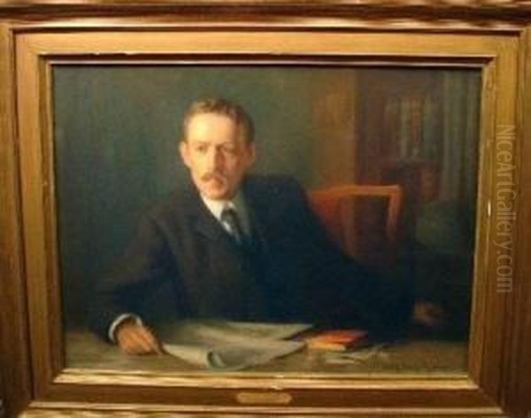 Portrait Of Mr. Herbert Welsh In The Library Oil Painting by Hugh Henry Breckenridge