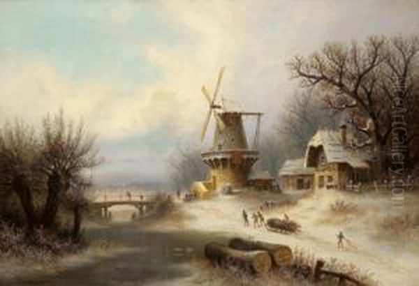 Paesaggio Olandese In Inverno Oil Painting by Albert Bredow