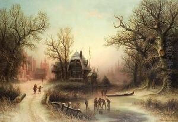 Russische Winterlandschaft Mit
 Figurenstaffage. Oil Painting by Albert Bredow